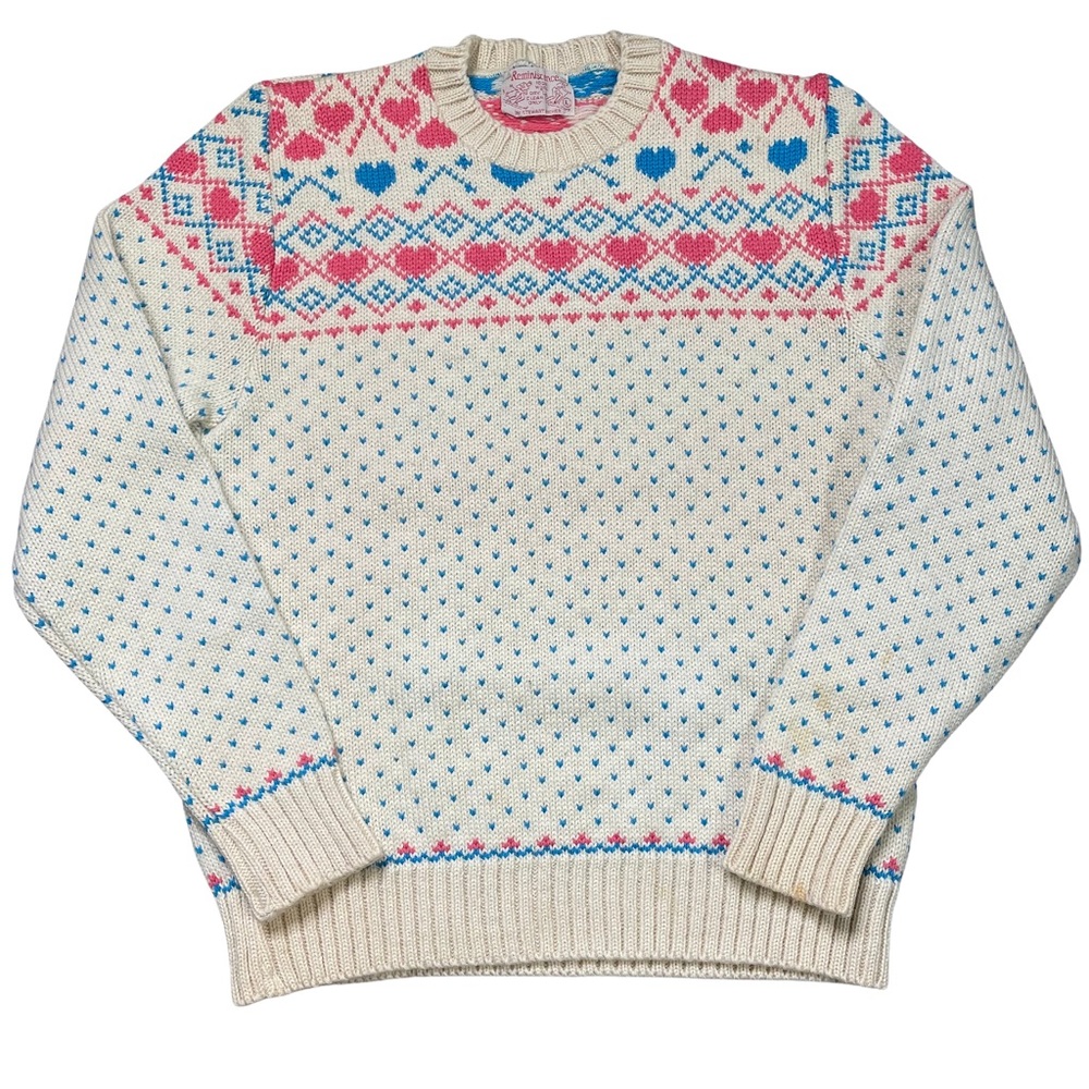 Vintage Reminiscence Knit Winter Sweater Hearts Wool